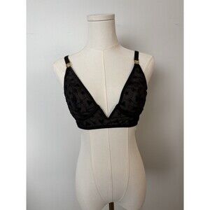 Black Deep V Sheer Lace Victoria Secret Bra Size medium